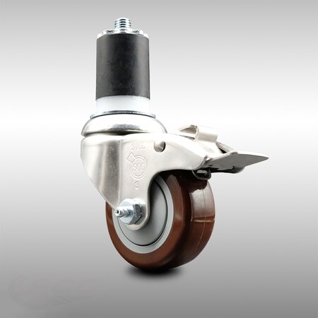 Service Caster 3 Inch 316SS Maroon Poly Swivel 1-3/4 Inch Expanding Stem Caster Lock Brake SCC SCC-SS316TTLEX20S314-PPUB-MRN-134